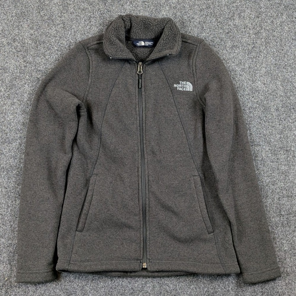 The North Face Womens XS Full Zip Fleece Jacket Charcoal Gray Sherpa Collar Logo - Picture 3 of 12